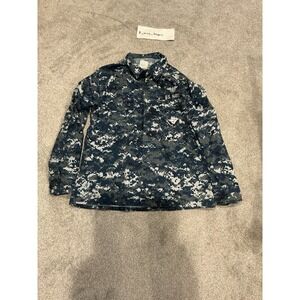 US Navy Camo Blue Working Digital Uniform Shirt Large Button Long Sleeve